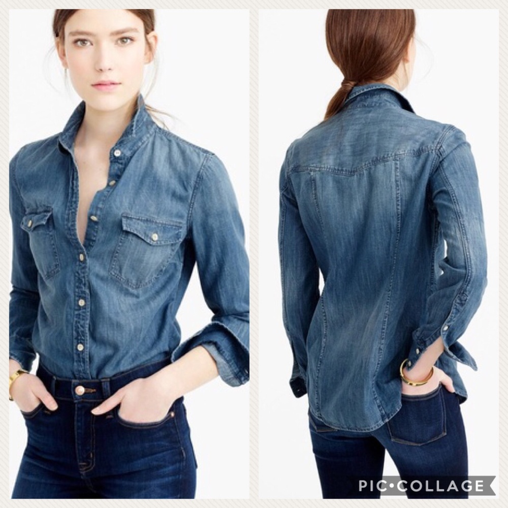 J. Crew Western chambray shirt shell buttons E7338